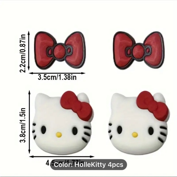 Hello Kitty CROCS Shoe Charms 4pc 2 kitty 2bows Jibbitz NEW - Picture 3 of 3